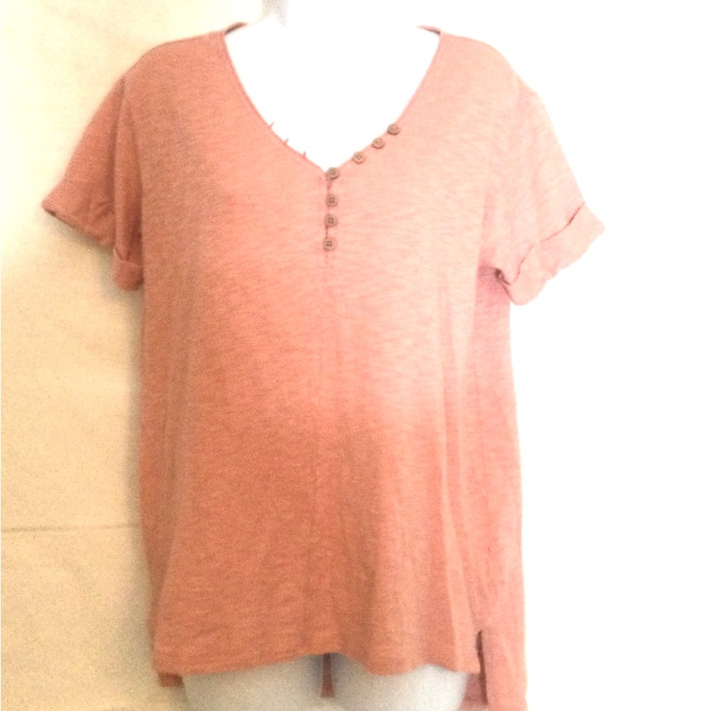 Women's time & tru V-Neck Button Detail Top - Pink